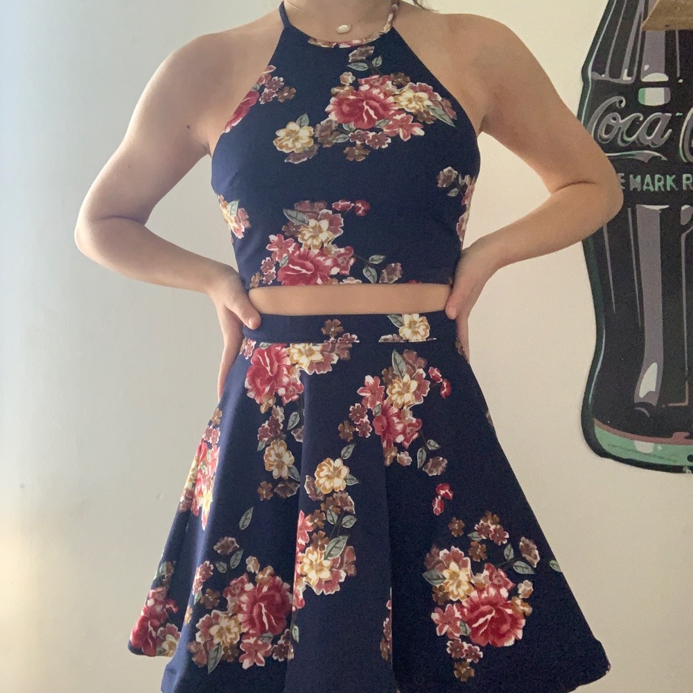 Two piece floral homecoming dress